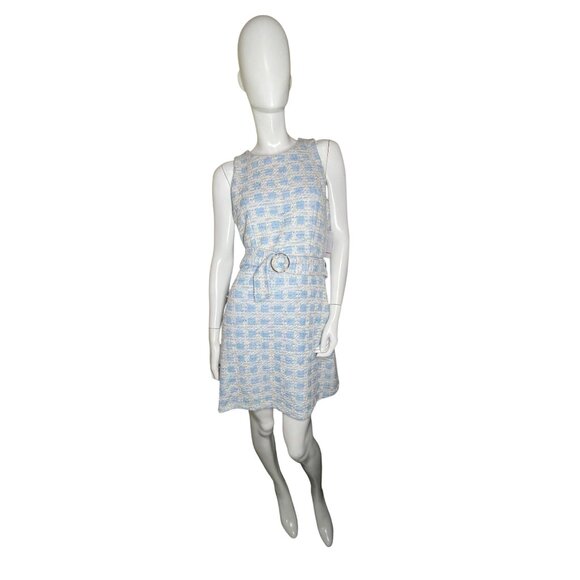 Women's Size‎ 10 Mini Dress Blue & White Tweed Sleeveless A-line Dress by Taylor - Picture 6 of 16